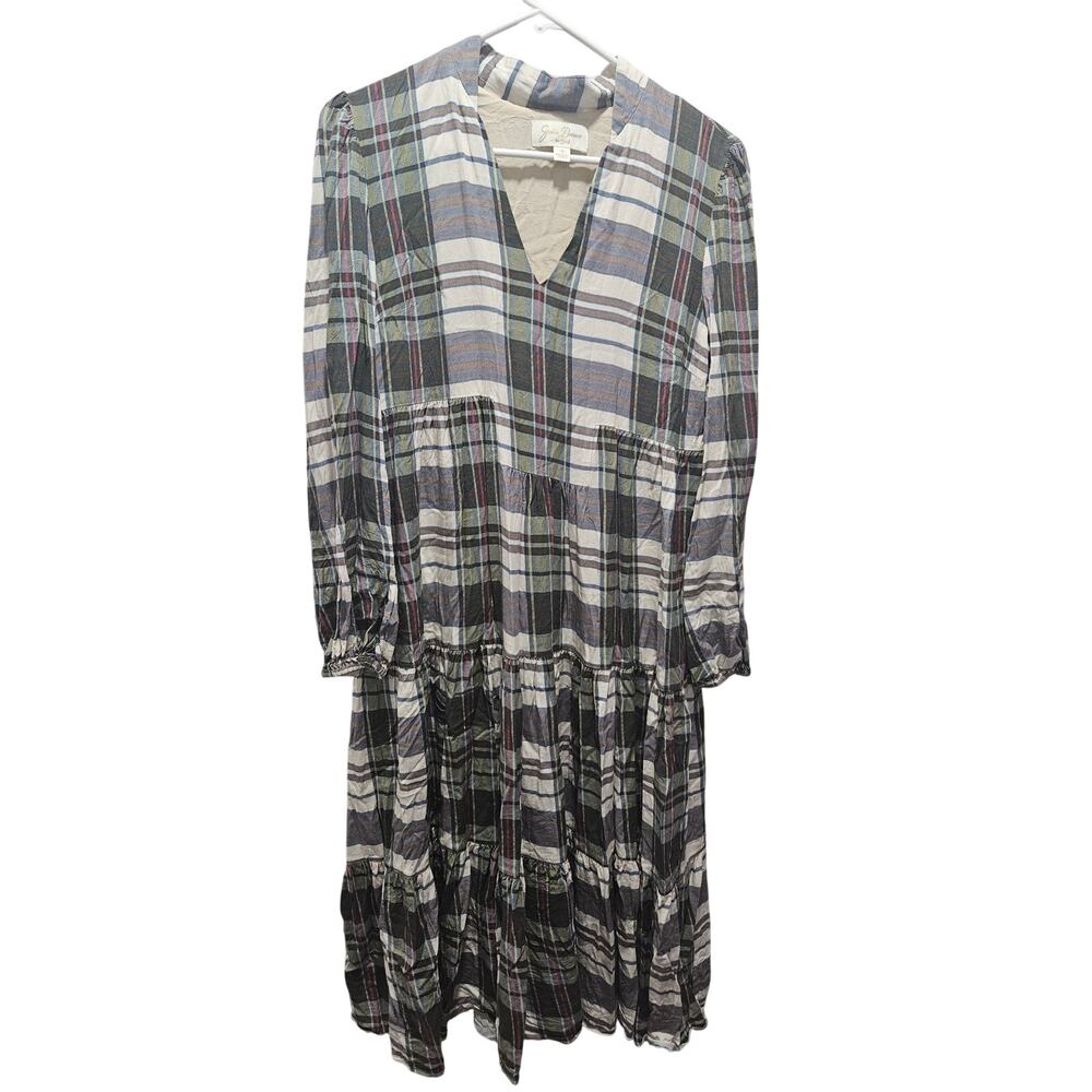 Julie Brown NYC Plaid Tiered Maxi Dress Holiday Winter Christmas Sz XL Green Red